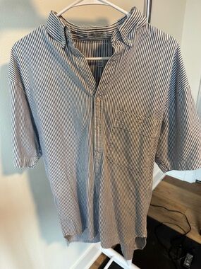 WOMENS SIZE LARGE HALF SLEEVE 100% COTTON SHIRT OVERSIZED BUTTON UP STRIPES